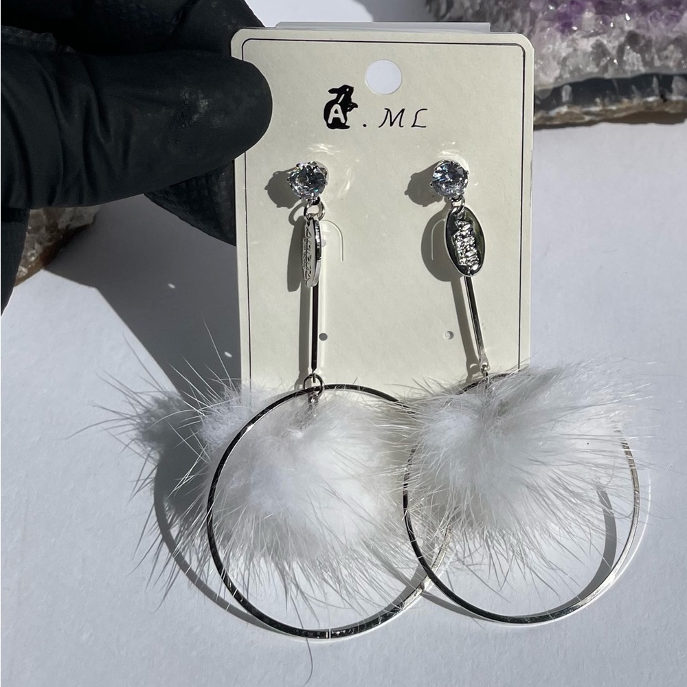 A.ML Rhinestone & Pom Drop Earrings